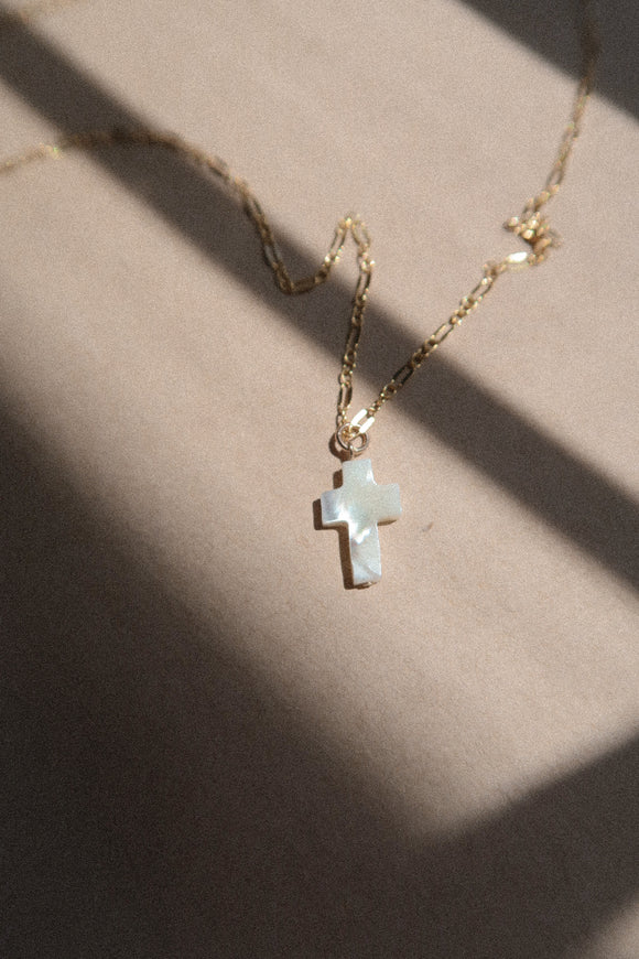 Pearl Cross Necklace-Gold